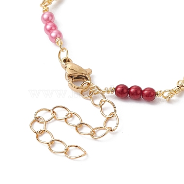 Brass & Round ABS Imitation Pearl Beaded Chain Bracelet Making(AJEW-JB01150-24)-3
