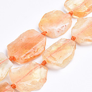 Natural Citrine Beads Strands, Flat Slab Beads, Dyed & Heated, Nuggets, 28~60x15~42x6~8mm, Hole: 3mm, about 8~12pcs/strand, 16.3 inch(G-S268-07)