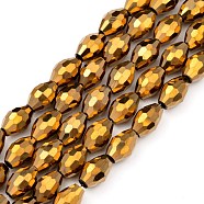 Electroplate Glass Beads, Golden Plated, Faceted Oval, Gold, bead: 8mm long, 6mm thick, hole: 1.5mm, about 72pcs/strand(X-GC881Y-3)