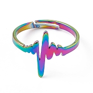 Ion Plating(IP) 201 Stainless Steel Heart Beat Adjustable Ring for Women, Rainbow Color, US Size 6 1/4(16.7mm)(RJEW-K238-02M)