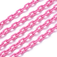 ABS Plastic Cable Chains, Oval, Hot Pink, 13.5~14x8x2mm, 14.9 inch~15.35 inch(38~39cm)/strand(X-KY-E007-02E)