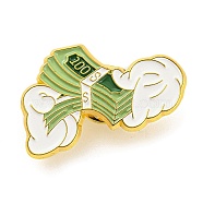 Hands & Dollar Enamel Pins, Golden Alloy Badge for Backpack Clothes, Dark Sea Green, 19x31x1mm(JEWB-F026-05)