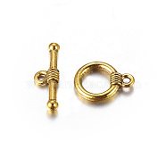 Tibetan Style Alloy Toggle Clasps, Lead Free & Cadmium Free & Nickel Free, Ring, Antique Golden, Ring: about 11mm wide, 15mm long, Bar: about 2.5mm wide, 20mm long, hole: 2mm(X-GLF0034Y-NF)