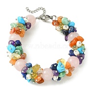 Natural Rose Quartz Round & Mixed Stone Chips & Pearl Beaded Bracelet, 7-7/8 inch(20cm)(BJEW-JB09631-03)