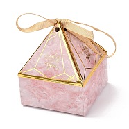 Paper Fold Gift Boxes, Triangular Pyramid with Word Only for You & Ribbon, for Presents Candies Cookies Wrapping, Pink, 7x7x9cm(X1-CON-P011-02D)