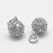 Round Brass Micro Pave Grade AAA Cubic Zirconia Charms, Cadmium Free & Nickel Free & Lead Free, Real Platinum Plated, 6mm, Hole: 3mm(ZIRC-O022-47P-NR)