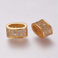 Brass Micro Pave Cubic Zirconia Slide Charms, Oval, Golden, 5x10x5.5mm, Hole: 3x7mm(ZIRC-G091-58G)