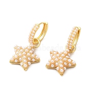 Plastic Pearl Beaded Star Dangle Hoop Earrings, Brass Jewelry for Women, Golden, 34.5mm, Pin: 0.8mm(EJEW-Q024-09G)