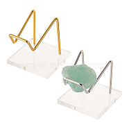 2Pcs 2 Colors Square Transparent Acrylic Mineral Crystal Display Stands, Rough Gemstone Storage Rack with Iron Holder, Platinum & Golden, 6x6x6.2cm, 1pc/color(ODIS-FG0001-60B)