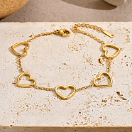 Stainless Steel Link Chain Bracelets, Heart, Real 18K Gold Plated, 7-7/8 inch(20cm)(GP5387)