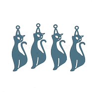 430 Stainless Steel Kitten Pendants, Spray Painted, Etched Metal Embellishments, Cat Silhouette Shape, Cadet Blue, 39x12x0.4mm, Hole: 1.6mm(STAS-S108-17A)