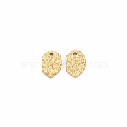 Ion Plating(IP) 304 Stainless Steel Charms, Textured, Oval, Real 14K Gold Plated, 8.5x6x1mm, Hole: 0.9mm(STAS-N097-193LG)