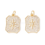 Rack Plating Brass Micro Pave Clear Cubic Zirconia Pendants, with Jump Rings, Long-Lasting Plated, Cadmium Free & Lead Free, Rectangle & Star, Real 18K Gold Plated, 17x12.5x2.5mm, Hole: 3.2mm(ZIRC-I057-22G)