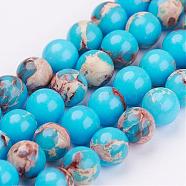 Natural Imperial Jasper Bead Strands, Dyed, Round, Dodger Blue, 6mm, Hole: 1mm, about 66pcs/strand, 15.7 inch(G-P260-01-6mm)