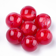 Acrylic Beads, Imitation Gemstone Style, Round, Crimson, 13.5~14x13mm, Hole: 2mm, about 330pcs/500g(OACR-T008-11A-03)