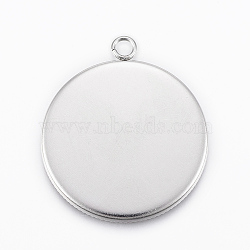 304 Stainless Steel Pendant Cabochon Settings, Flat Round, Stainless Steel Color, Tray: 30mm, 36x31x2mm, Hole: 3mm(X-STAS-E146-18P-30mm)