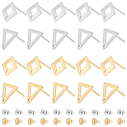 40Pcs 4 Style 201 Stainless Steel Stud Earring Findings with Hole, 304 Stainless Steel Pins and Ear Nuts, Oval & Rhombus, Golden & Stainless Steel Color, 9.5~10x9~9.5mm, Hole: 1mm, Pin: 0.8mm, 10Pcs/style(EJEW-DC0001-21)