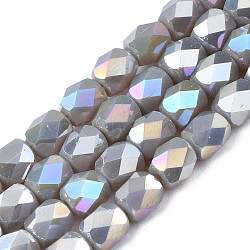 Electroplate Glass Beads Strands, AB Color Plated, Faceted, Column, Silver, 5.5x5mm, Hole: 1.2mm, about 99pcs/strand, 21.85 inch(55.5cm)(EGLA-N002-13-A03)