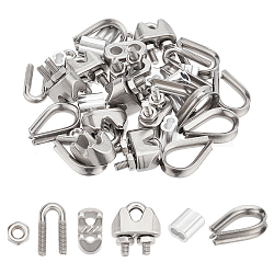 Wire Rope Accessory Set, Including 304 Stainless Steel Cable Clamp, Thimble and Aluminum Crimping Loop, for Wire Rope Cable Thimbles Rigging, Stainless Steel Color, 30Pcs/box(DIY-UN0003-28)