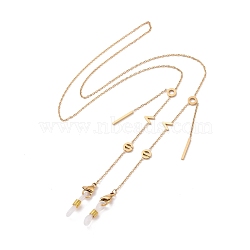 304 Stainless Steel Word Love Link Neck Starp for Eyeglasses with Cable Chains, for Eyeglasses Chains, with Lobster Claw Clasps, Brass Spring and Rubber, Golden, 700x1mm(AJEW-H134-04G)