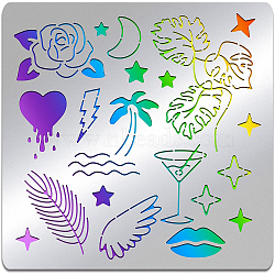 Neon Light Theme Stainless Steel Cutting Dies Stencils, for DIY Scrapbooking/Photo Album, Decorative Embossing DIY Paper Card, Matte Stainless Steel Color, Melting Heart & Wing & Drink, Mixed Patterns, 156x156mm(DIY-WH0279-097)