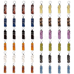 48Pcs 12 Styles Natural Mixed Stone Pendants, with Platinum Plated Eco-Friendly Brass Wire Wrapped, Column, Mixed Dyed and Undyed, 19.5~20x5~5.5mm, Hole: 2.4~2.7mm, 4pcs/style(FIND-SZ0006-07)