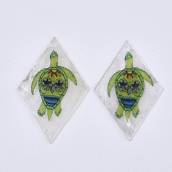 Printed Capiz Shell Pendants, Single-Sided Printed, Rhombus with Sea Turtle, Colorful, 48~49.5x29.5~30.5x1mm, Hole: 1.6mm(SHEL-T016-08J)