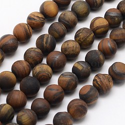 Natural Tiger Eye Beads Strands, Frosted, Round, 4mm, Hole: 0.8mm, about 90pcs/strand, 14.1 inch(X-G-D688-4mm)