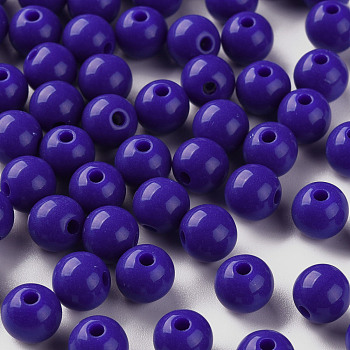 Opaque Acrylic Beads, Round, Dark Slate Blue, 8x7mm, Hole: 2mm, about 111pcs/500g