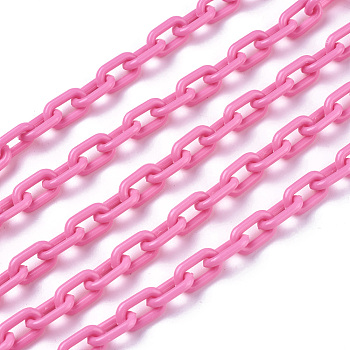 ABS Plastic Cable Chains, Oval, Hot Pink, 13.5~14x8x2mm, 14.9 inch~15.35 inch(38~39cm)/strand