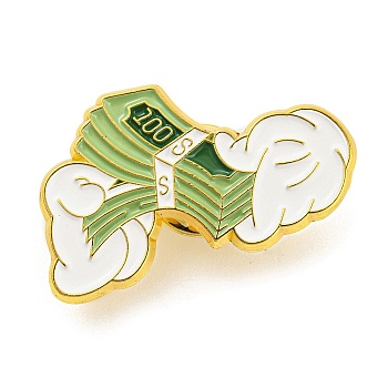 Hands & Dollar Enamel Pins, Golden Alloy Badge for Backpack Clothes, Dark Sea Green, 19x31x1mm