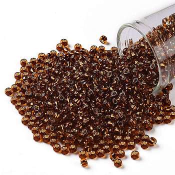 TOHO Round Seed Beads, Japanese Seed Beads, (2154S) Silver Lined Orange Amber, 8/0, 3mm, Hole: 1mm, about 222pcs/10g
