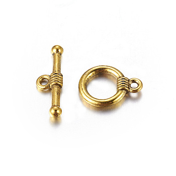 Tibetan Style Alloy Toggle Clasps, Lead Free & Cadmium Free & Nickel Free, Ring, Antique Golden, Ring: about 11mm wide, 15mm long, Bar: about 2.5mm wide, 20mm long, hole: 2mm
