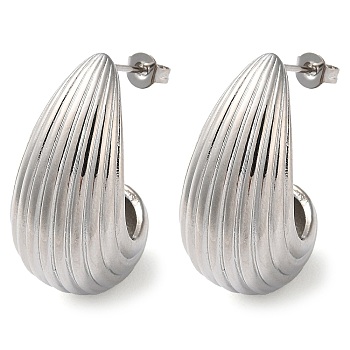Teardrop Brass Stud Earrings for Women, Long-Lasting Plated, Lead Free & Cadmium Free, Platinum, 28x14mm
