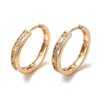 Brass Micro Pave Cubic Zirconia Hoop Earrings for Women, Hollow Arch, Light Gold, 25.5x4.5mm