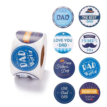 Father's Day Theme Paper Stickers, Self Adhesive Roll Sticker Labels, for Envelopes, Bubble Mailers and Bags, Flat Round with Word, Colorful, 4.1x6.6x0.01cm
