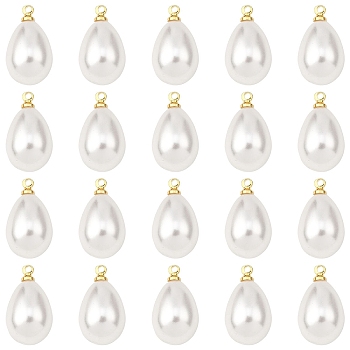 20Pcs ABS Plastic Imitation Pearl Pendants, with Brass Findings, Drop, Real 18K Gold Plated, 17.5x10x10mm, Hole: 1.6mm