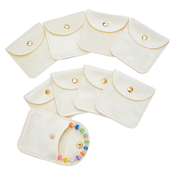 Velvet Jewelry Flap Pouches, Envelope Bag with Snap Button for Earrings, Bracelets, Necklaces Packaging, Square, Cornsilk, 8x7.9cm