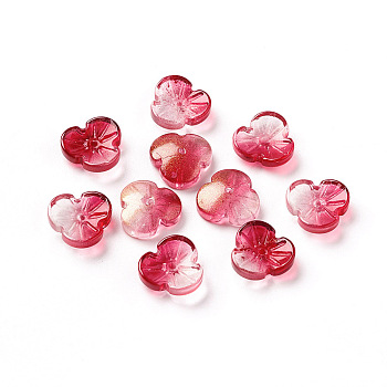 Transparent Glass Beads, with Glitter Powder, Dyed & Heated, Flower, Crimson, 12x3.6mm, Hole: 1mm