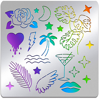 Neon Light Theme Stainless Steel Cutting Dies Stencils, for DIY Scrapbooking/Photo Album, Decorative Embossing DIY Paper Card, Matte Stainless Steel Color, Melting Heart & Wing & Drink, Mixed Patterns, 156x156mm