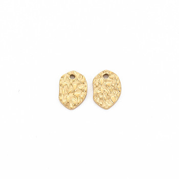 Ion Plating(IP) 304 Stainless Steel Charms, Textured, Oval, Real 14K Gold Plated, 8.5x6x1mm, Hole: 0.9mm