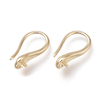 Brass Earring Hooks, Long-Lasting Plated, Ear Wire, for Half Drilled Beads, Light Gold, 14.7mm, Pin: 0.7mm