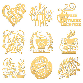 Nickel Decoration Stickers, Metal Resin Filler, Epoxy Resin & UV Resin Craft Filling Material, Daily Life, Coffee Pattern, 40x40mm, 9 style, 1pc/style, 9pcs/set