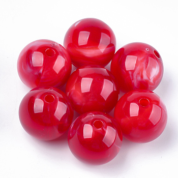 Acrylic Beads, Imitation Gemstone Style, Round, Crimson, 13.5~14x13mm, Hole: 2mm, about 330pcs/500g