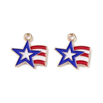 Independence Day Alloy Enamel Pendants, Star Charms, Light Gold, Colorful, 16x15.5x1.5mm, Hole: 2mm