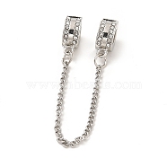 Rack Plating Alloy Crystal Rhinestone European Safety Chains, with Iron Curb Chains, For European Bracelet Making, Donut, Platinum, 102x2.3x1.5mm, Hole: 5mm(PALLOY-P289-18P)