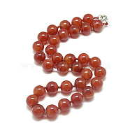 Natural Carnelian Beaded Necklaces, with Alloy Lobster Clasps, Round, Dyed, 18.1 inch~18.5  inch(46~47cm), round: 11.5~12mm(NJEW-S405-16)