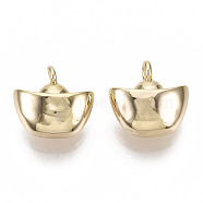 Brass Charms, Nickel Free, Ingot, Real 18K Gold Plated, 9x9x4.5mm, Hole: 1.2mm(KK-N231-85-NF)