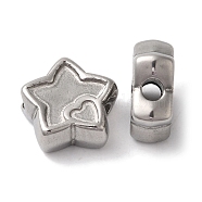 Tarnish Resistant 304 Stainless Steel Beads, Star with Heart, Stainless Steel Color, 16x14x6mm, Hole: 3mm(STAS-I305-210P)