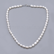 Natural Pearl Beaded Necklaces, with Brass Lobster Claw Clasps and Iron Ring, Seashell Color, 19.59 inch(480mm)(PEAR-S012-59)